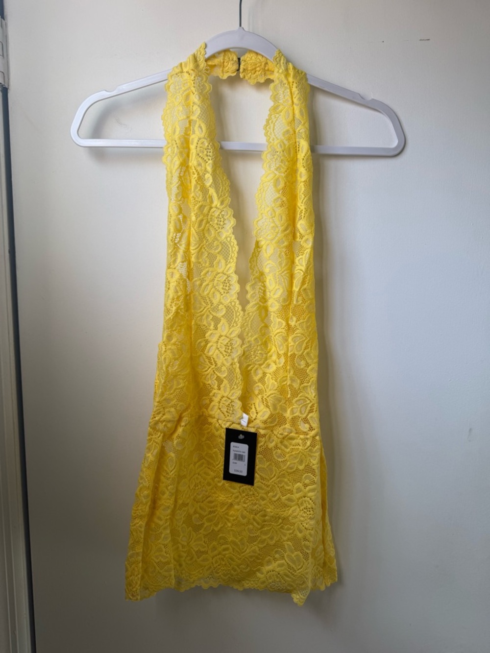 Frederick's of Hollywood Yellow Lace Halter Top Dress Lingerie